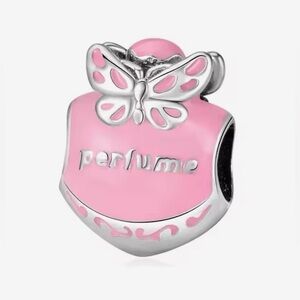 Pink & Silver Perfume Bottle Charm with Butterfly For Pandora Braclets